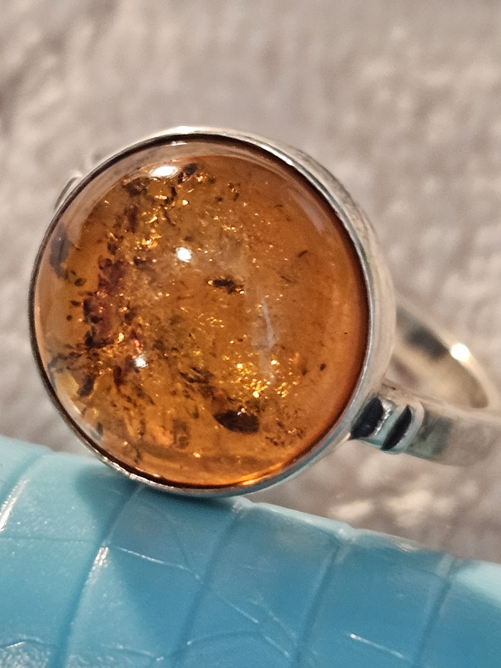 Sterling Silver Amber Dome Ring - Orange Gemstone